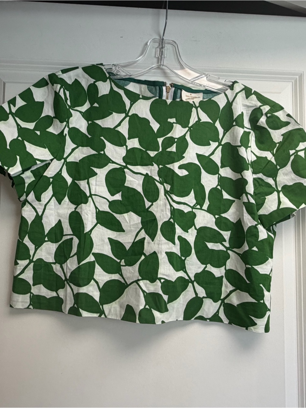 kate spade White Short Sleeve Top with Green Leaf Print
